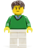 LEGO cty0547 Green V-Neck Sweater, Tan Legs, Dark Brown Short Tousled Hair, Thin Grin